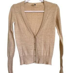 J.Crew Metallic Wool Blend Rhinestone Cardigan Neutral Classic Soft Minimalist